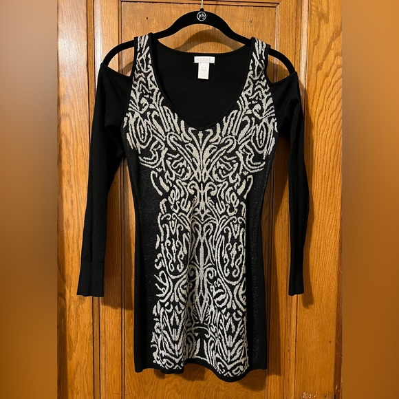 Cache Black and Gold Metallic Cold Shoulder Tunic Top Size XS - Picture 1 of 5